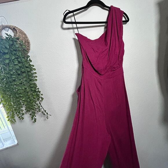 NEW Free People Avery Jumpsuit One Shoulder Magenta Pink Sz 6 Small Modern Muse - Picture 10 of 11